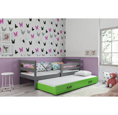 Dětská postel ERYK s přistýlkou 80x190 cm, včetně matrací, Grafit/Zelená
