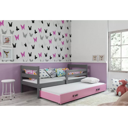 Dětská postel ERYK s přistýlkou 80x190 cm, včetně matrací, Grafit/Růžová