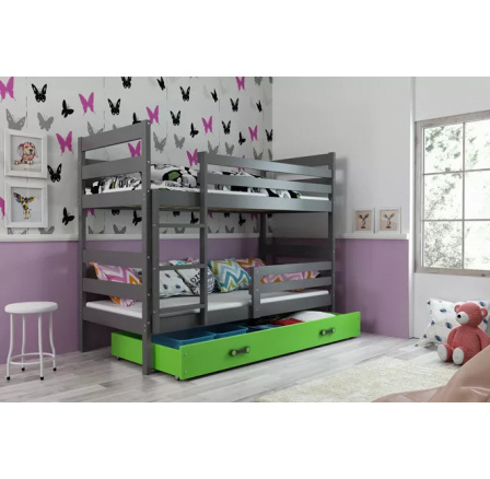 Dětská patrová postel ERYK se šuplíkem 80x190 cm, včetně matrací, Grafit/Zelená