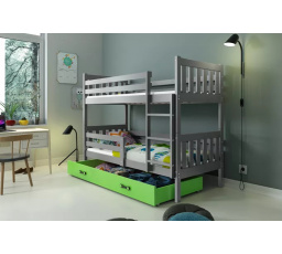 Dětská patrová postel CARINO se šuplíkem 80x190 cm, včetně matrací, Grafit/Zelená