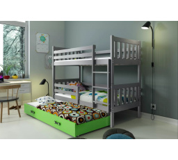 Dětská patrová postel CARINO 3 s přistýlkou 80x190 cm, včetně matrací, Grafit/Zelená