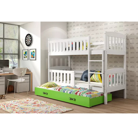 Dětská patrová postel KUBUS 3 s přistýlkou 90x200 cm, včetně matrací, Bílá/Zelená