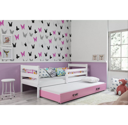 Dětská postel ERYK s přistýlkou 90x200 cm, bez matrací, Bílá/Růžová