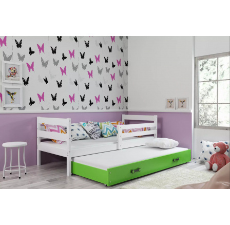 Dětská postel ERYK s přistýlkou 80x190 cm, bez matrací, Bílá/Zelená