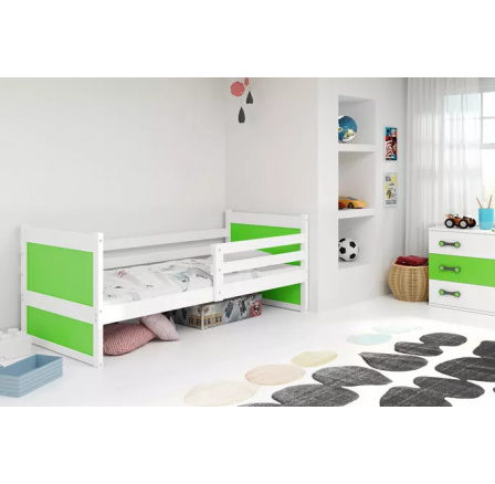 Dětská postel RICO 90x200 cm, bez matrace, Bílá/Zelená