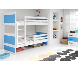 Dětská patrová postel RICO 90x200 cm, včetně matrací, Bílá/Modrá