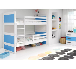 Dětská patrová postel RICO 80x160 cm, včetně matrací, Bílá/Modrá