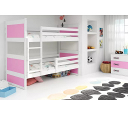 Dětská patrová postel RICO 90x200 cm, včetně matrací, Bílá/Růžová