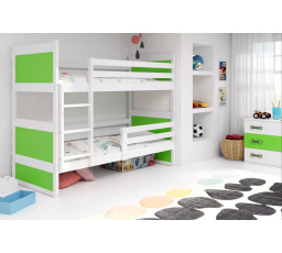 Dětská patrová postel RICO 90x200 cm, bez matrací, Bílá/Zelená
