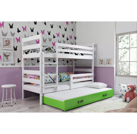 Dětská patrová postel ERYK 3 s přistýlkou 80x190 cm, bez matrací, Bílá/Zelená