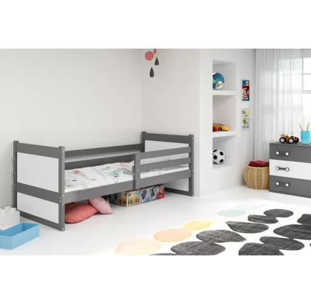 Dětská postel RICO 90x200 cm, s matrací, Grafit/Bílá