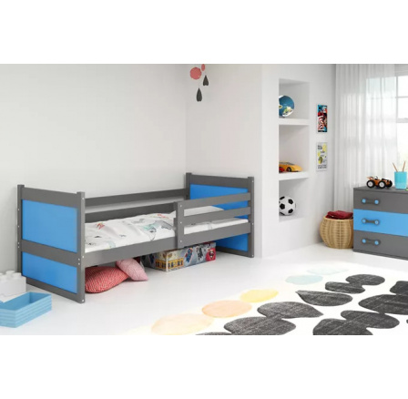 Dětská postel RICO 90x200 cm, s matrací, Grafit/Modrá