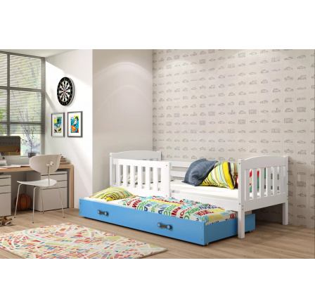 Dětská postel KUBUS s přistýlkou 90x200 cm, bez matrací, Bílá/Modrá