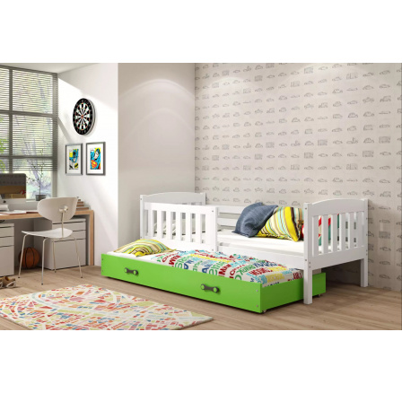 Dětská postel KUBUS s přistýlkou 90x200 cm, bez matrací, Bílá/Zelená