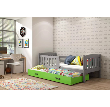 Dětská postel KUBUS s přistýlkou 90x200 cm, bez matrací, Grafit/Zelená