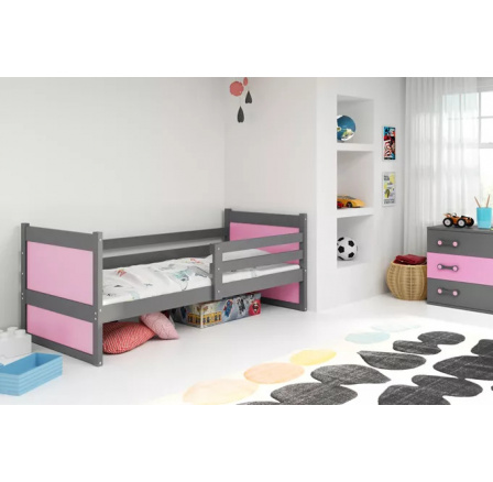 Dětská postel RICO 80x190 cm, bez matrace, Grafit/Růžová