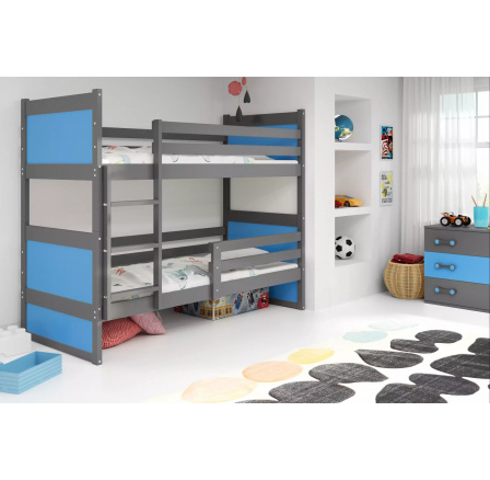 Dětská patrová postel RICO 80x160 cm, včetně matrací, Grafit/Modrá
