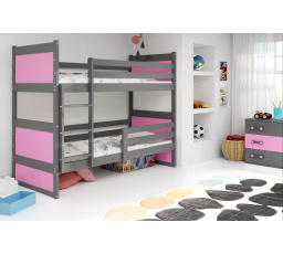 Dětská patrová postel RICO 80x160 cm, bez matrací, Grafit/Růžová