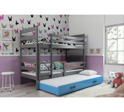 Dětská patrová postel ERYK 3 s přistýlkou 90x200 cm, bez matrací, Grafit/Modrá