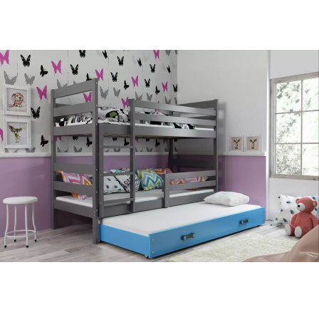 Dětská patrová postel ERYK 3 s přistýlkou 90x200 cm, bez matrací, Grafit/Modrá