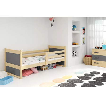 Dětská postel RICO 90x200 cm, bez matrace, Přírodní/Grafit