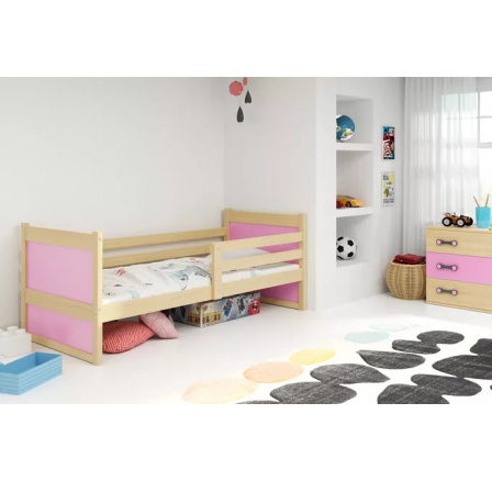 Dětská postel RICO 90x200 cm, s matrací, Přírodní/Růžová