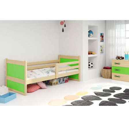Dětská postel RICO 90x200 cm, bez matrace, Přírodní/Zelená