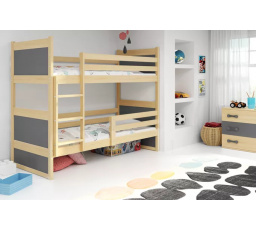 Dětská patrová postel RICO 90x200 cm, včetně matrací, Přírodní/Grafit