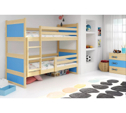 Dětská patrová postel RICO 80x160 cm, včetně matrací, Přírodní/Modrá