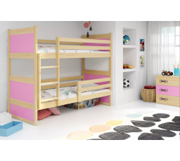 Dětská patrová postel RICO 80x160 cm, včetně matrací, Přírodní/Růžová
