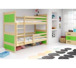 Dětská patrová postel RICO 80x160 cm, včetně matrací, Přírodní/Zelená