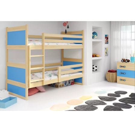 Dětská patrová postel RICO 90x200 cm, bez matrací, Přírodní/Modrá