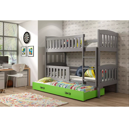Dětská patrová postel KUBUS 3 s přistýlkou 90x200 cm, bez matrací, Grafit/Zelená