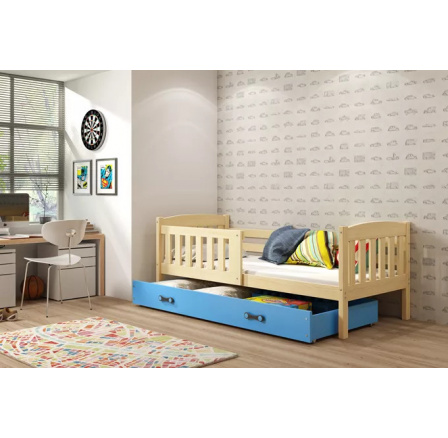 Dětská postel KUBUS 80x160 cm se šuplíkem, bez matrace, Přírodní/Modrá