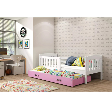 Dětská postel KUBUS s přistýlkou 80x190 cm, bez matrací, Bílá/Růžová