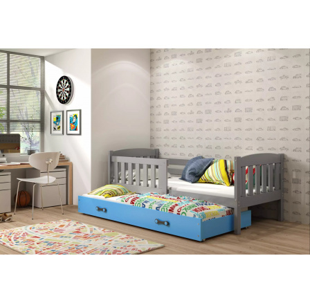 Dětská postel KUBUS s přistýlkou 80x190 cm, bez matrací, Grafit/Modrá