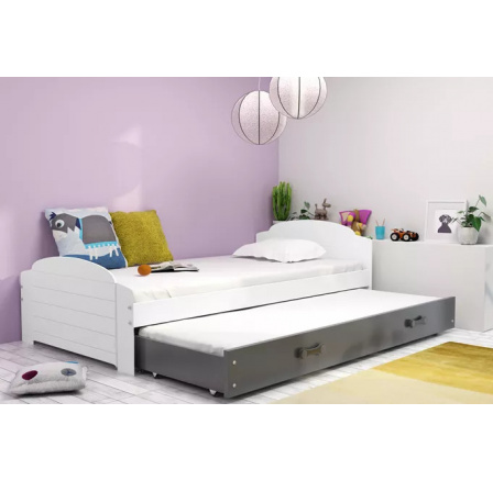 Dětská postel LILI s přistýlkou 90x200 cm, bez matrací, Bílá/Grafit