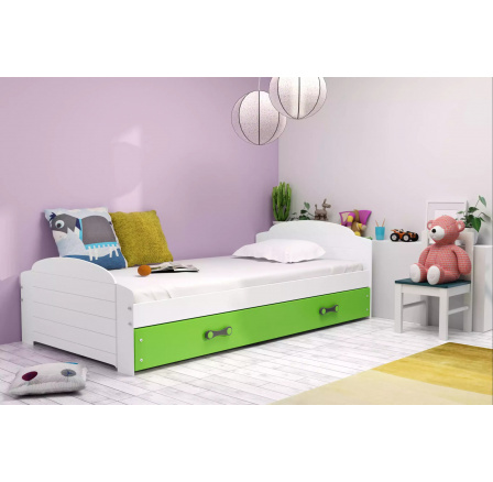Dětská postel LILI 90x200 cm se šuplíkem, bez matrace, Bílá/Zelená