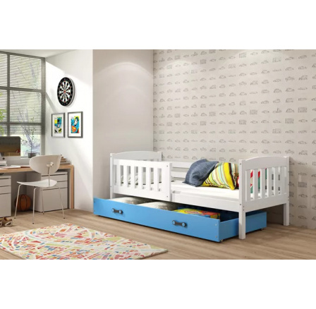 Dětská postel KUBUS 80x190 cm se šuplíkem, s matrací, Bílá/Modrá
