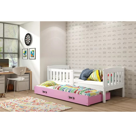 Dětská postel KUBUS s přistýlkou 80x190 cm, s matracemi, Bílá/Růžová
