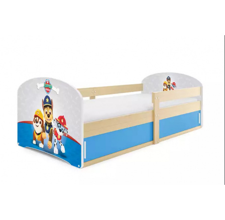 Dětská postel LUKI 1 s matrací, Přírodní/Tlapková patrola
