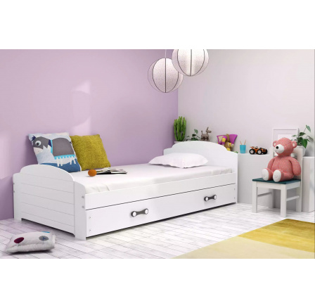 Dětská postel LILI 90x200 cm se šuplíkem, s matrací, Bílá/Bílá