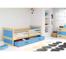 Dětská postel RICO 80x190 cm se šuplíkem, bez matrace, Přírodní/Modrá