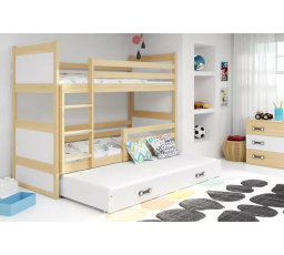 Dětská patrová postel RICO 3 s přistýlkou 80x190 cm, včetně matrací, Přírodní/Bílá