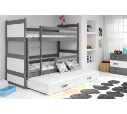 Dětská patrová postel RICO 3 s přistýlkou 80x190 cm, včetně matrací, Grafit/Bílá