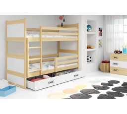 Dětská patrová postel RICO se šuplíkem 80x160 cm, včetně matrací, Přírodní/Bílá