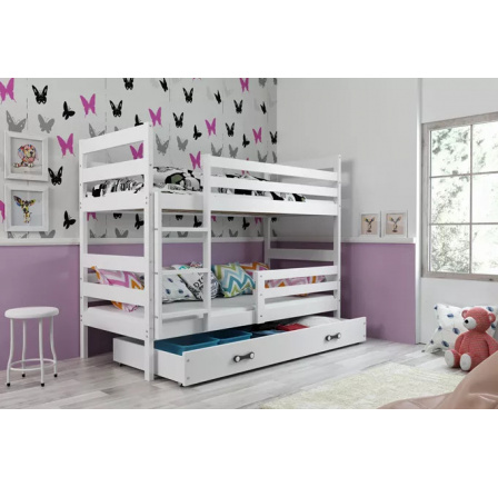 Dětská patrová postel ERYK se šuplíkem 90x200 cm, včetně matrací, Bílá/Bílá