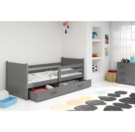 Dětská postel RICO 80x190 cm se šuplíkem, s matrací, Grafit/Grafit