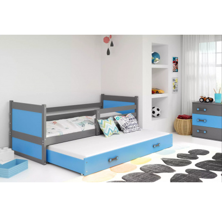 Dětská postel RICO s přistýlkou 80x190 cm, s matracemi, Grafit/Modrá