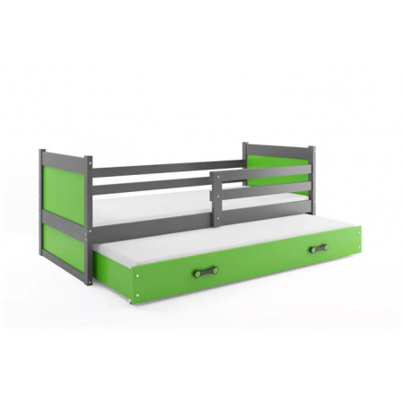Dětská postel RICO s přistýlkou 80x190 cm, s matracemi, Grafit/Zelená